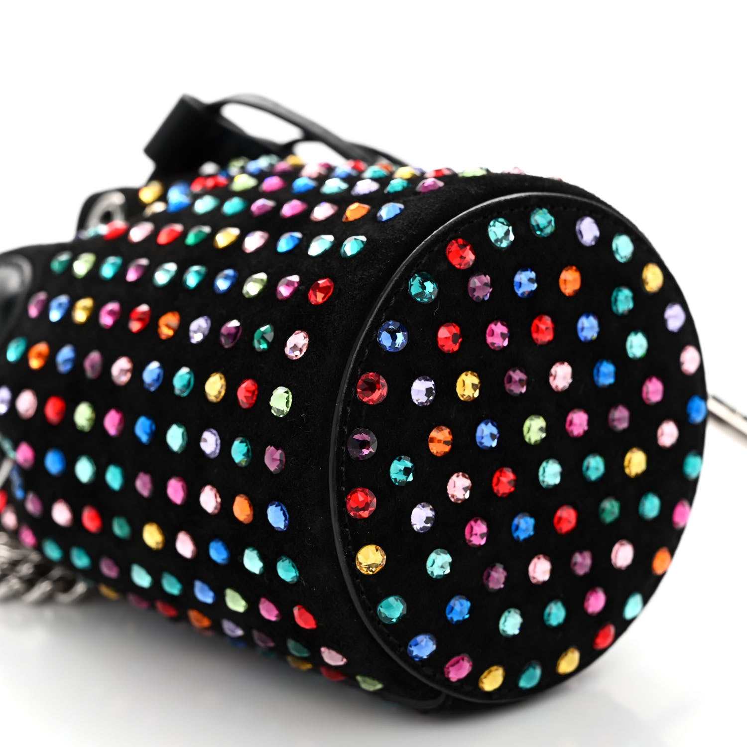 Christian Louboutin Calfskin Suede Strass Mini Marie Jane Bucket Black Multicolor 8 of 9