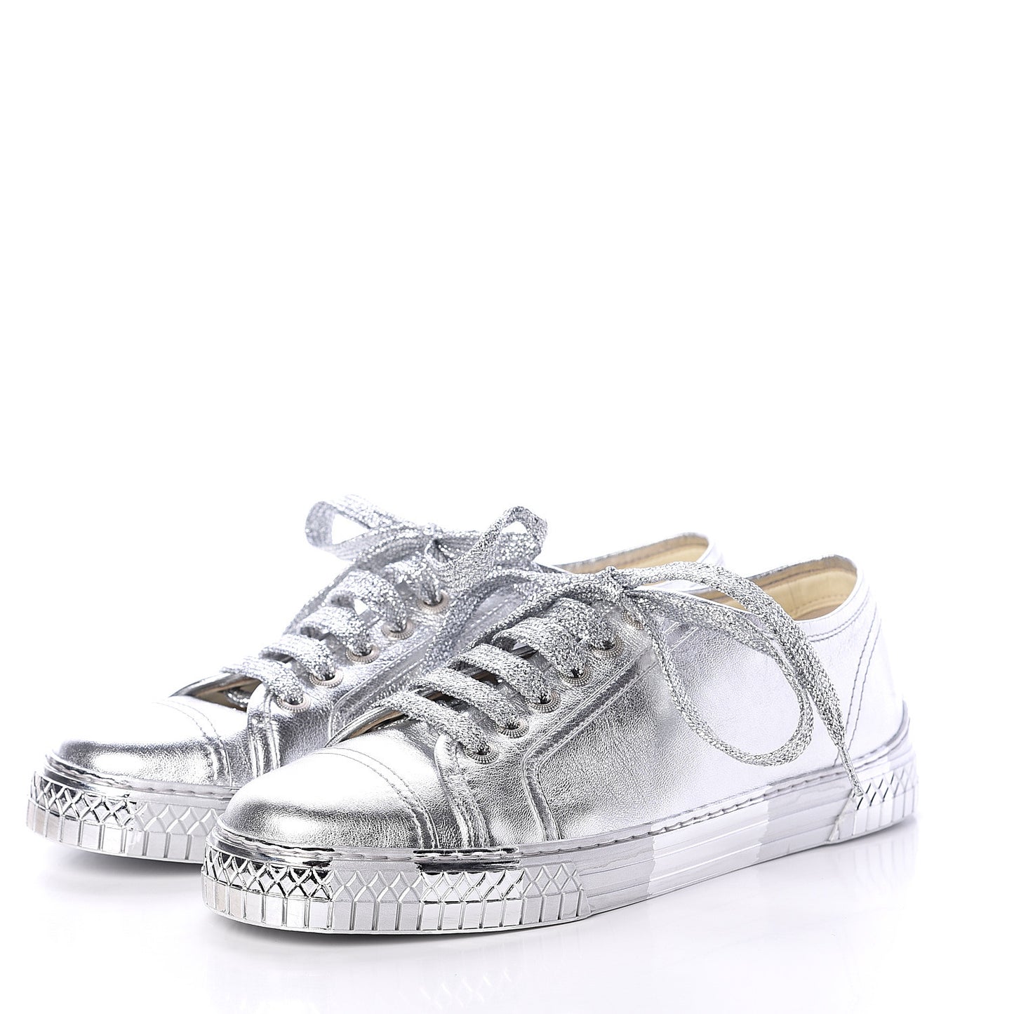 Laminated Lambskin Sneakers 39.5 Silver