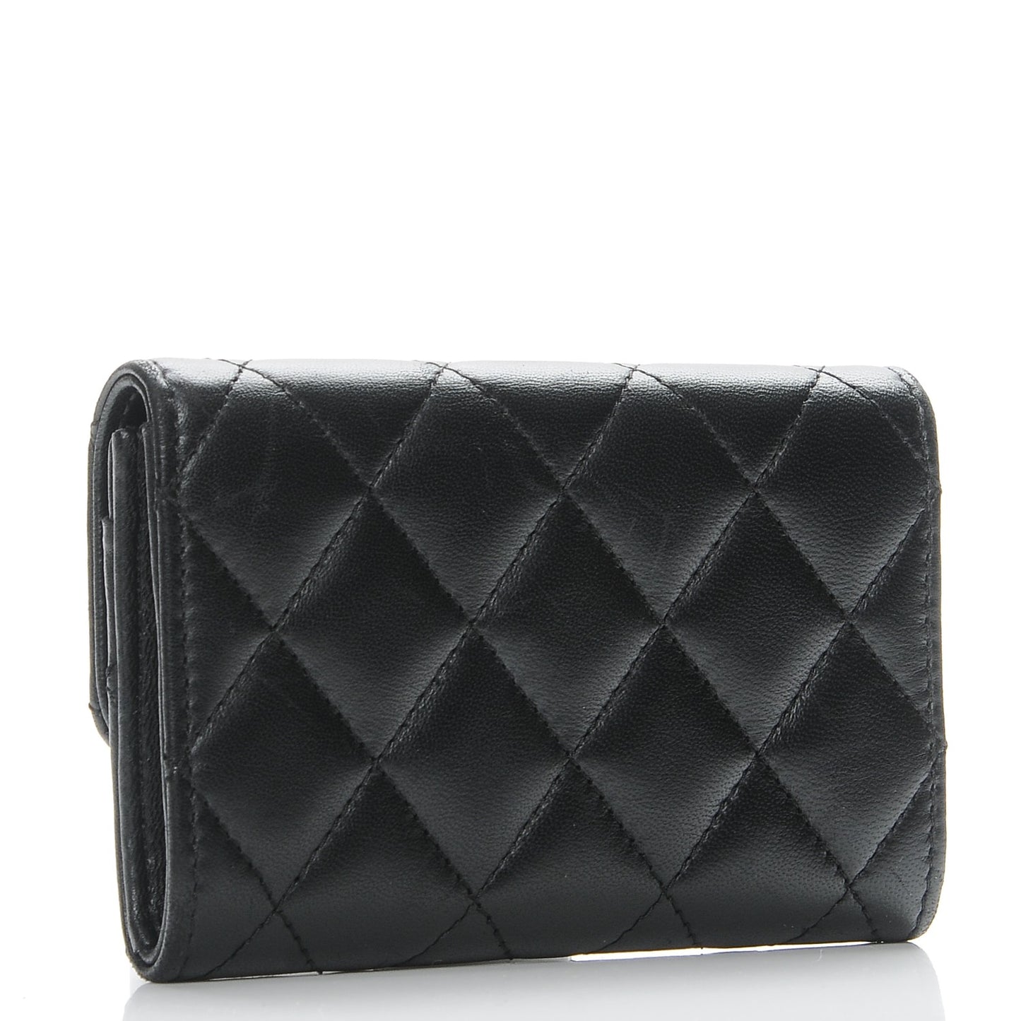 Lambskin Quilted Flap Card Holder Black