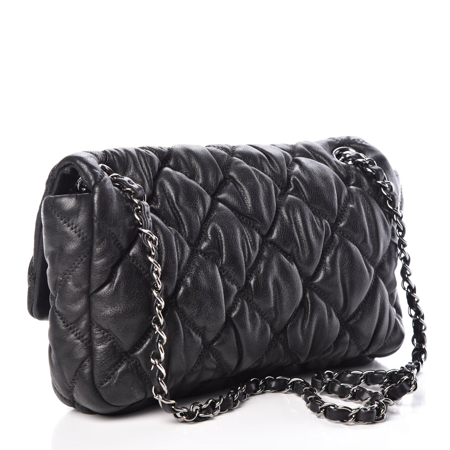 Calfskin Small Bubble Quilt Flap Bag Black