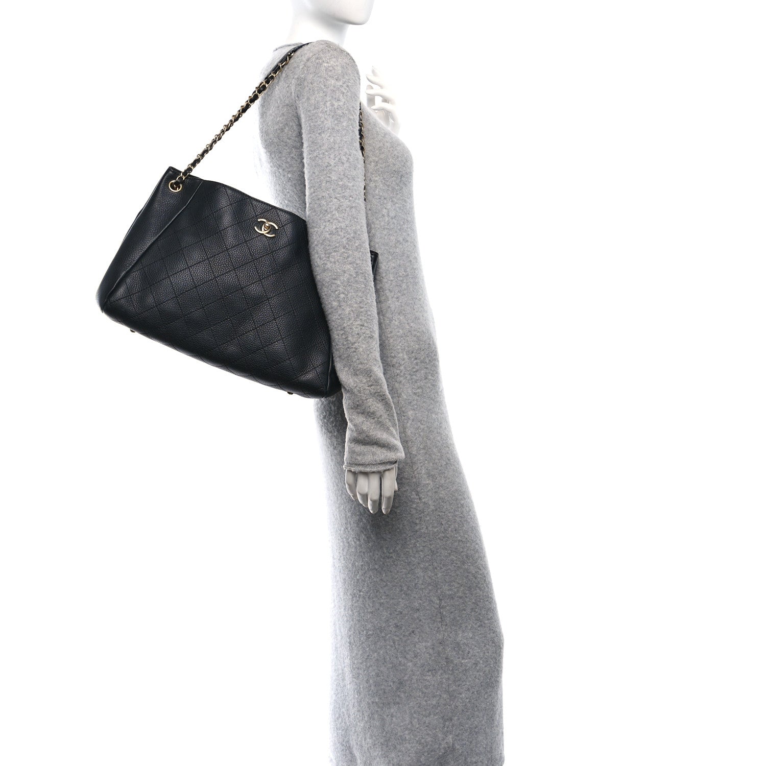 Chanel Grained Calfskin Stitched Large Supple Rock Shopping Black 2 of 10