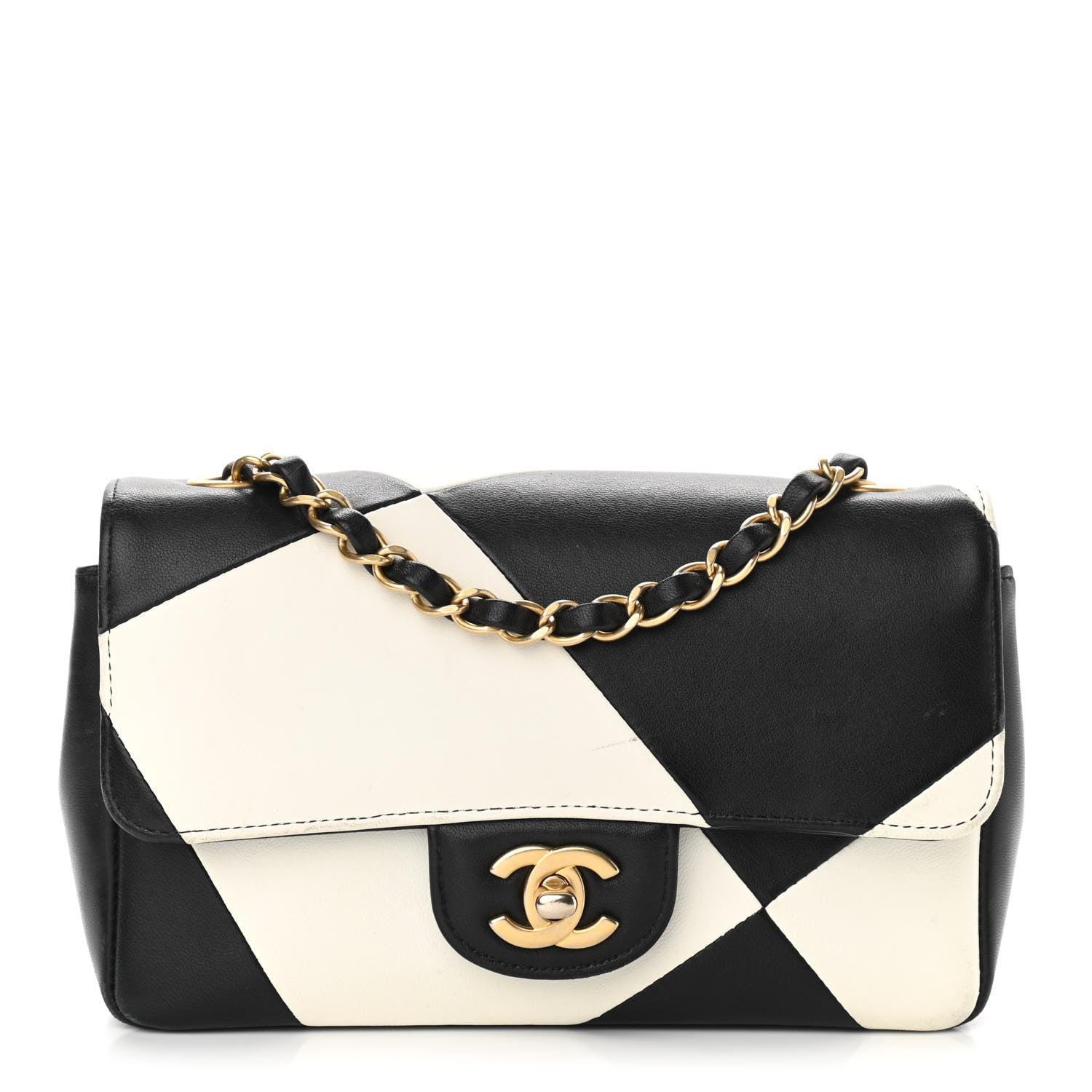 Chanel Lambskin Geometric Patchwork Mini Flap Black White 1 of 15