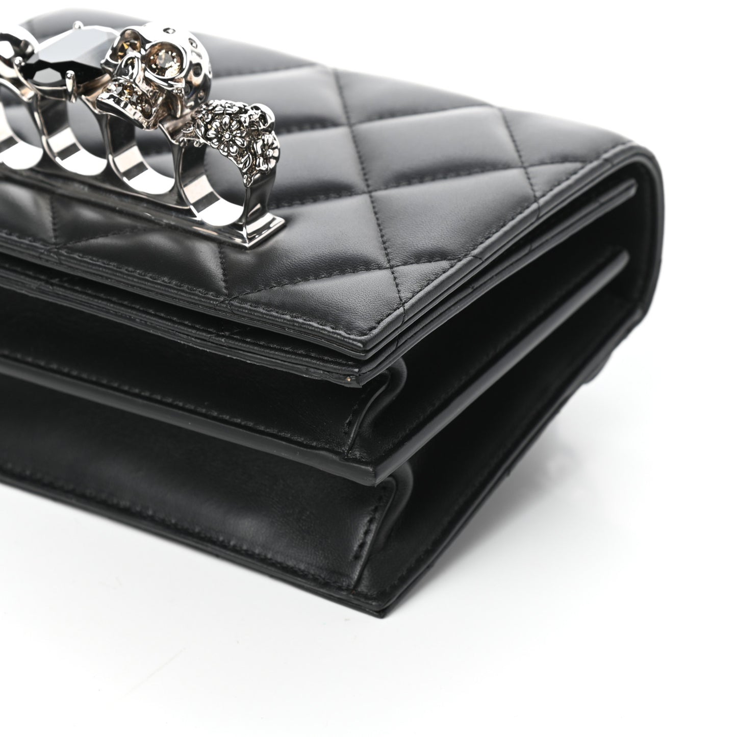 Lambskin Quilted Knuckle Shoulder Bag Black