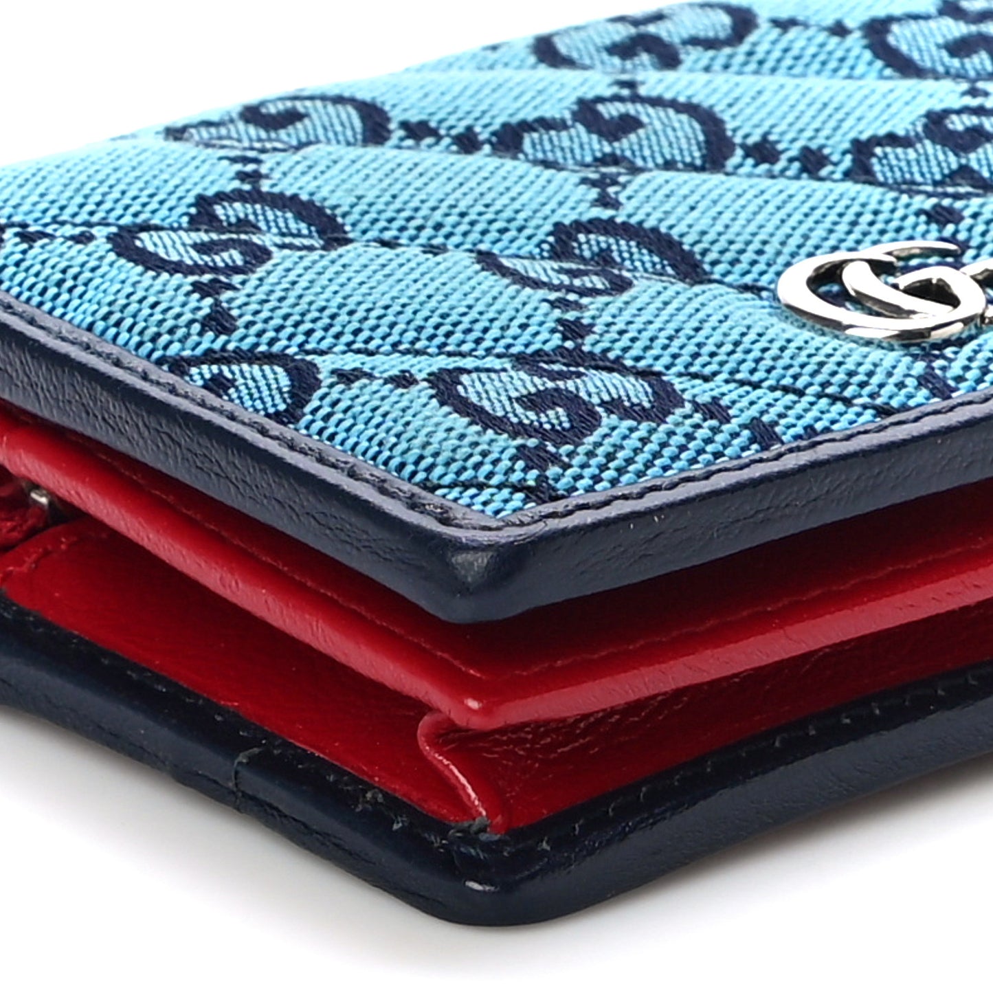 Monogram Multicolor Matelasse Diagonal GG Marmont Card Case Wallet Light Blue Pink Blue Hibiscus Red