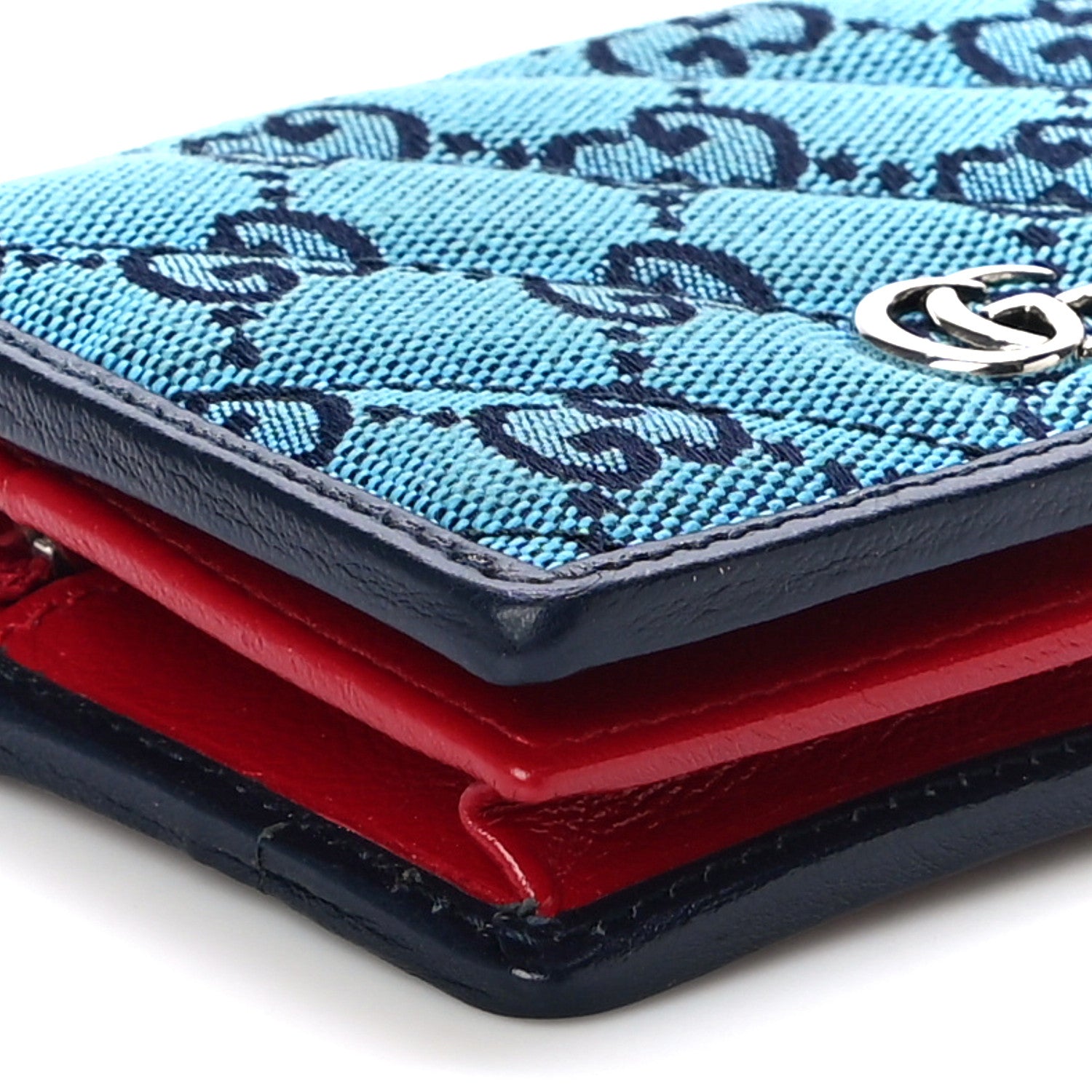 Gucci Monogram Multicolor Matelasse Diagonal GG Marmont Card Case Wallet Light Blue Pink Blue Hibiscus Red 8 of 10