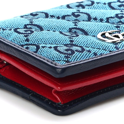 Gucci Monogram Multicolor Matelasse Diagonal GG Marmont Card Case Wallet Light Blue Pink Blue Hibiscus Red 8 of 10