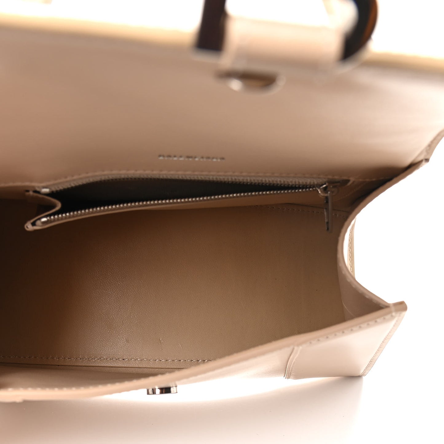 Shiny Box Calfskin Small Hourglass Top Handle Bag Light Beige