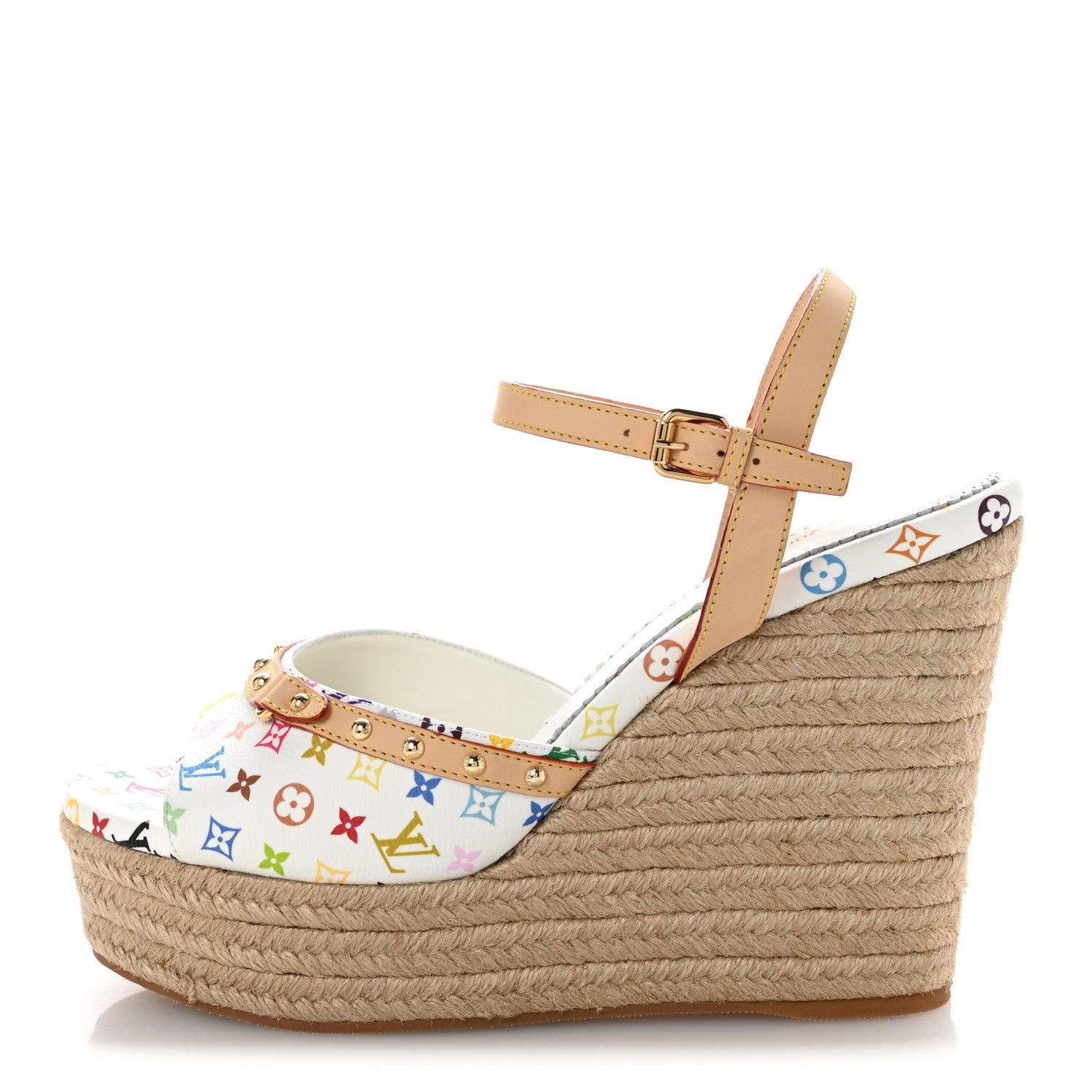 Louis Vuitton LV X TM Monogram Multicolor Helios Wedge Sandals 40 White 1 of 10