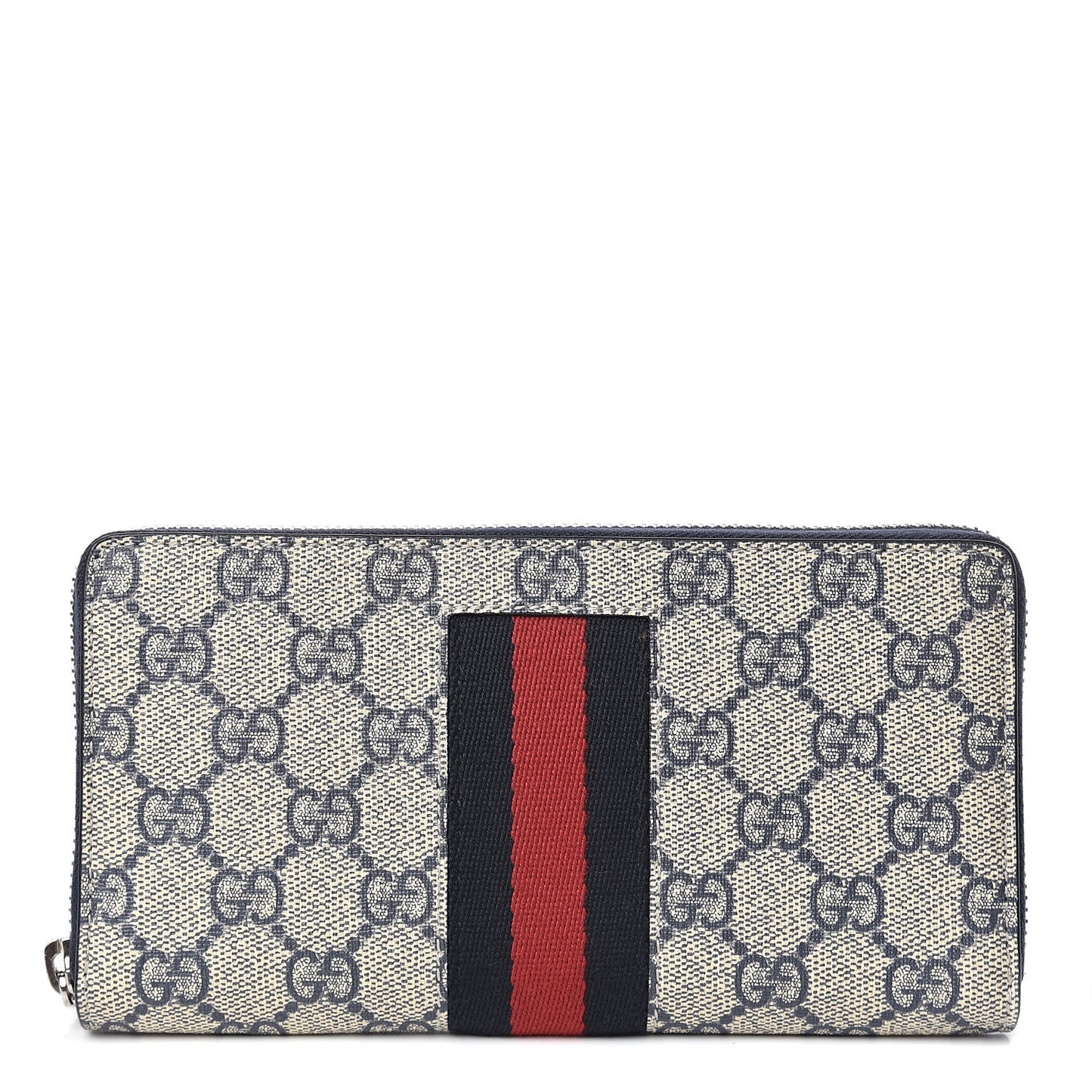 GG Supreme Monogram Web Zip Around Wallet Beige Blue