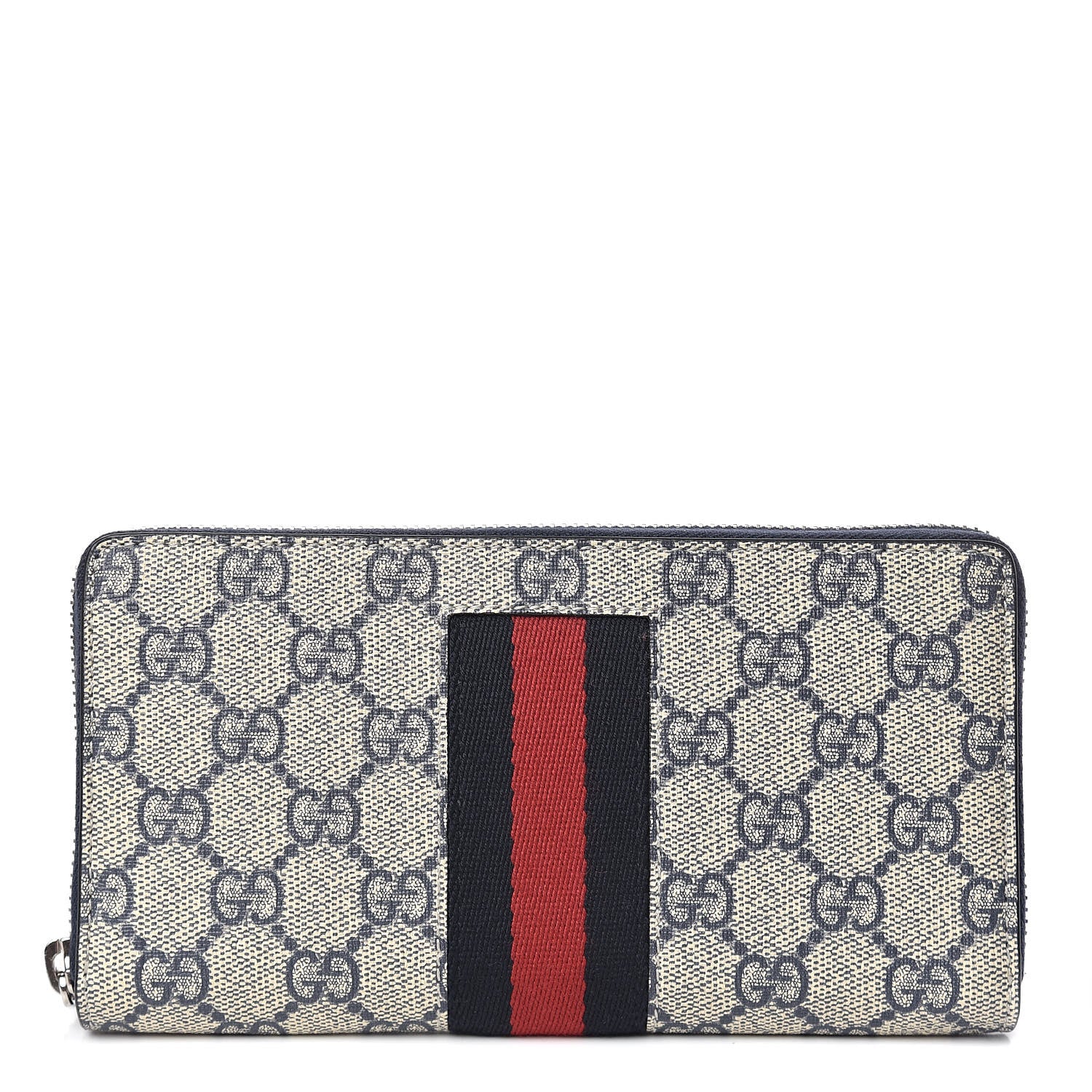 Gucci GG Supreme Monogram Web Zip Around Wallet Beige Blue 1 of 8