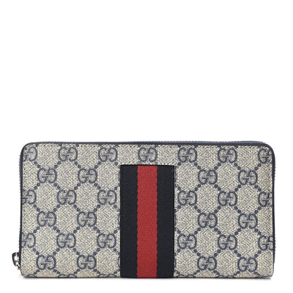 Gucci GG Supreme Monogram Web Zip Around Wallet Beige Blue 1 of 8