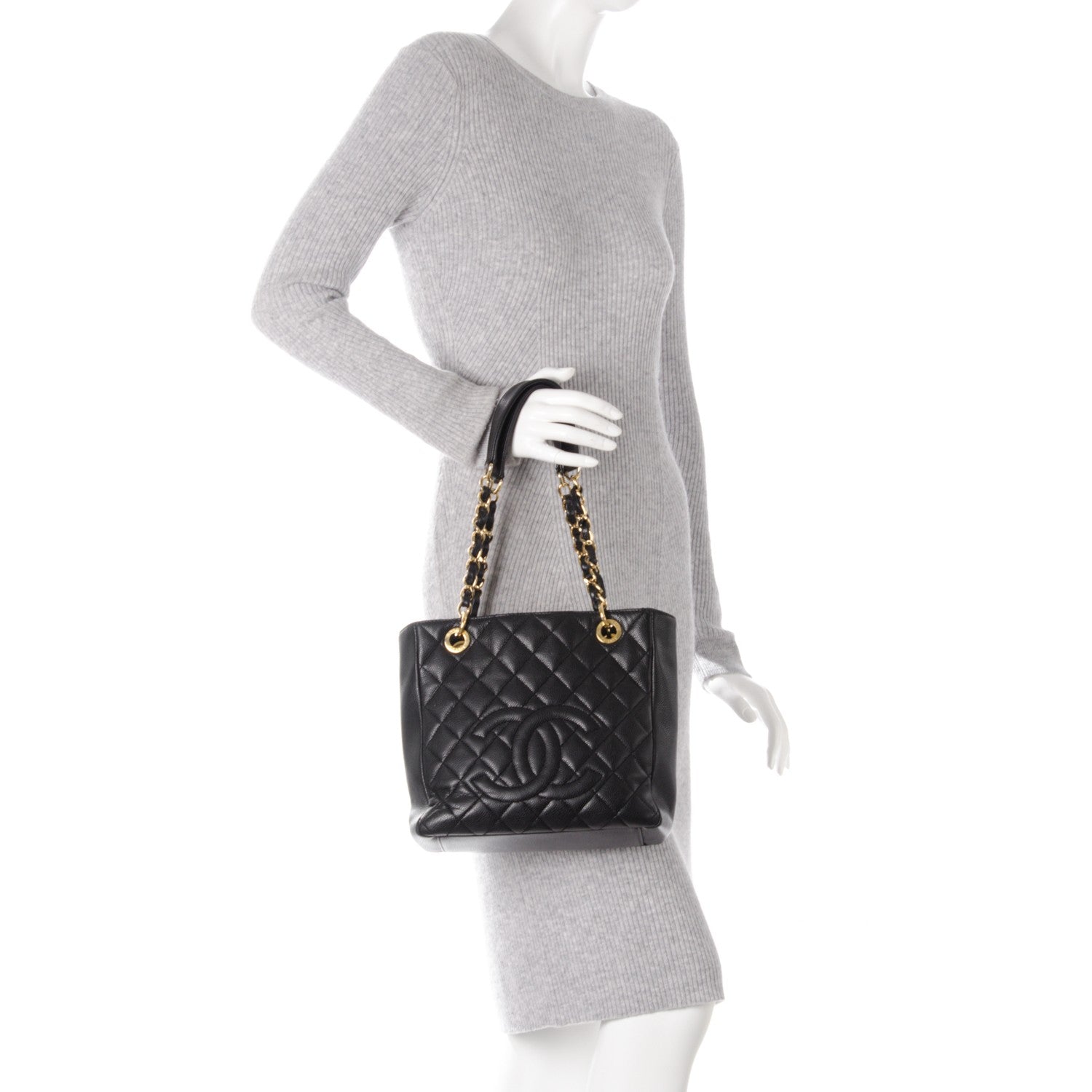 Chanel Caviar Quilted Petit Shopping Tote PST Black 2 of 7