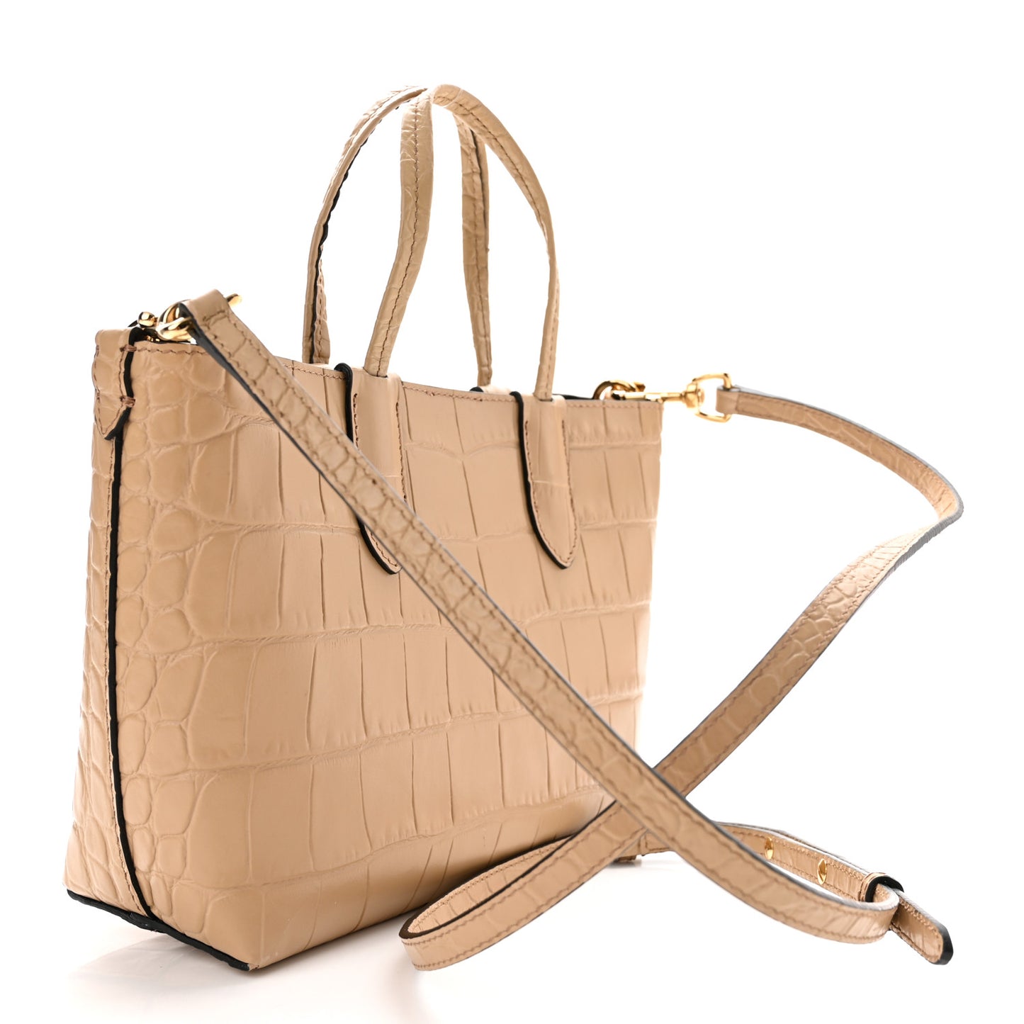 Calfskin Crocodile Embossed Mini Shopper Tote Beige