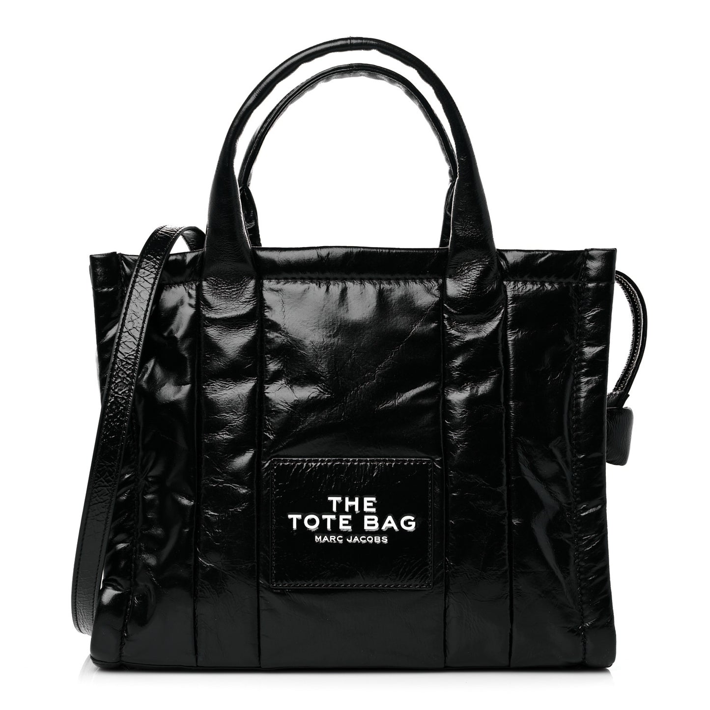 Shiny Crinkled Calfskin Small The Tote Bag Black