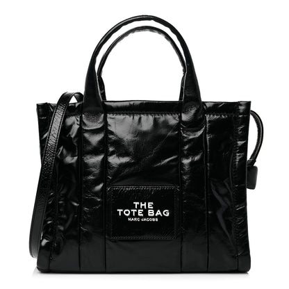 Marc Jacobs Shiny Crinkled Calfskin Small The Tote Bag Black 1 of 9
