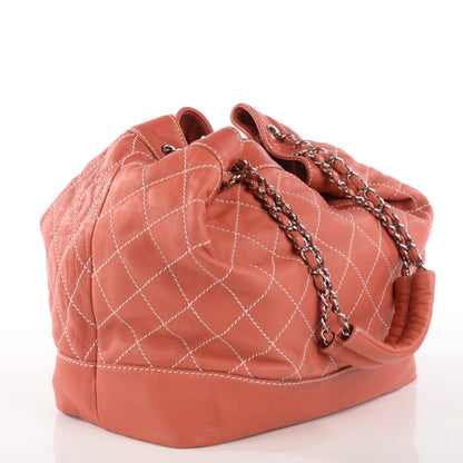 Chanel Lambskin Contrast Stitch Large Drawstring Tote Coral 3 of 7