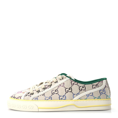 Gucci Canvas Lame Crystal GG Monogram Womens 1977 Tennis Sneakers 41 Gardenia Silver Mystic White 1 of 9