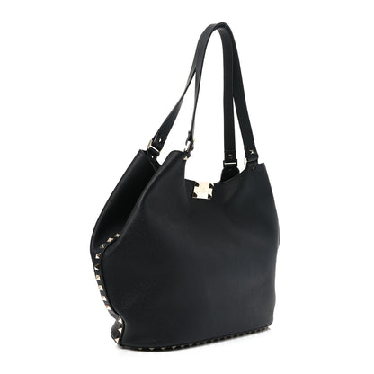 Valentino Garavani Grained Calfskin Small Rockstud Tote Black 3 of 10