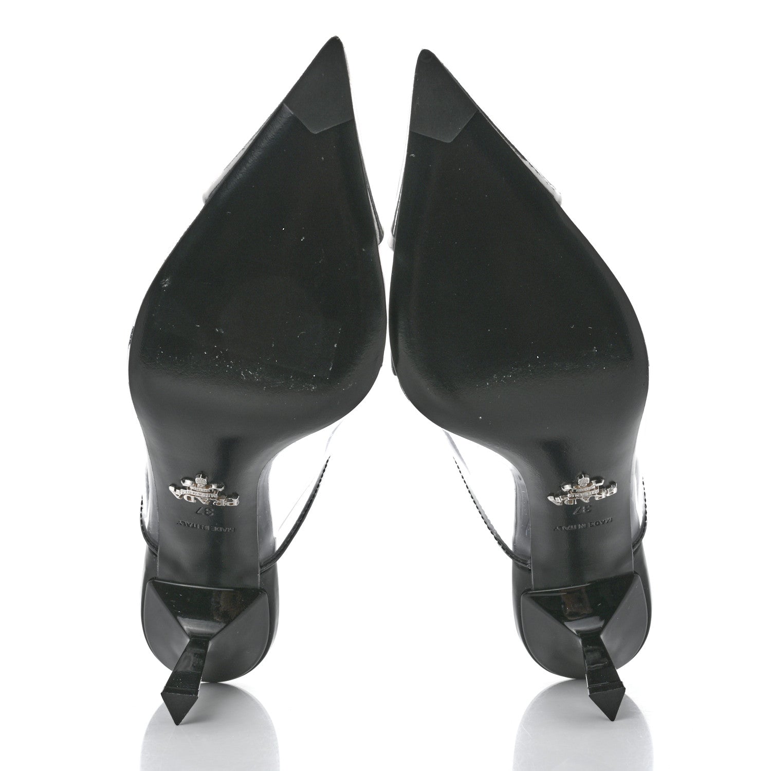 Prada Plexiglass Vernice Metal Triangle Logo Modellerie 75mm Mules 37 Black 5 of 9