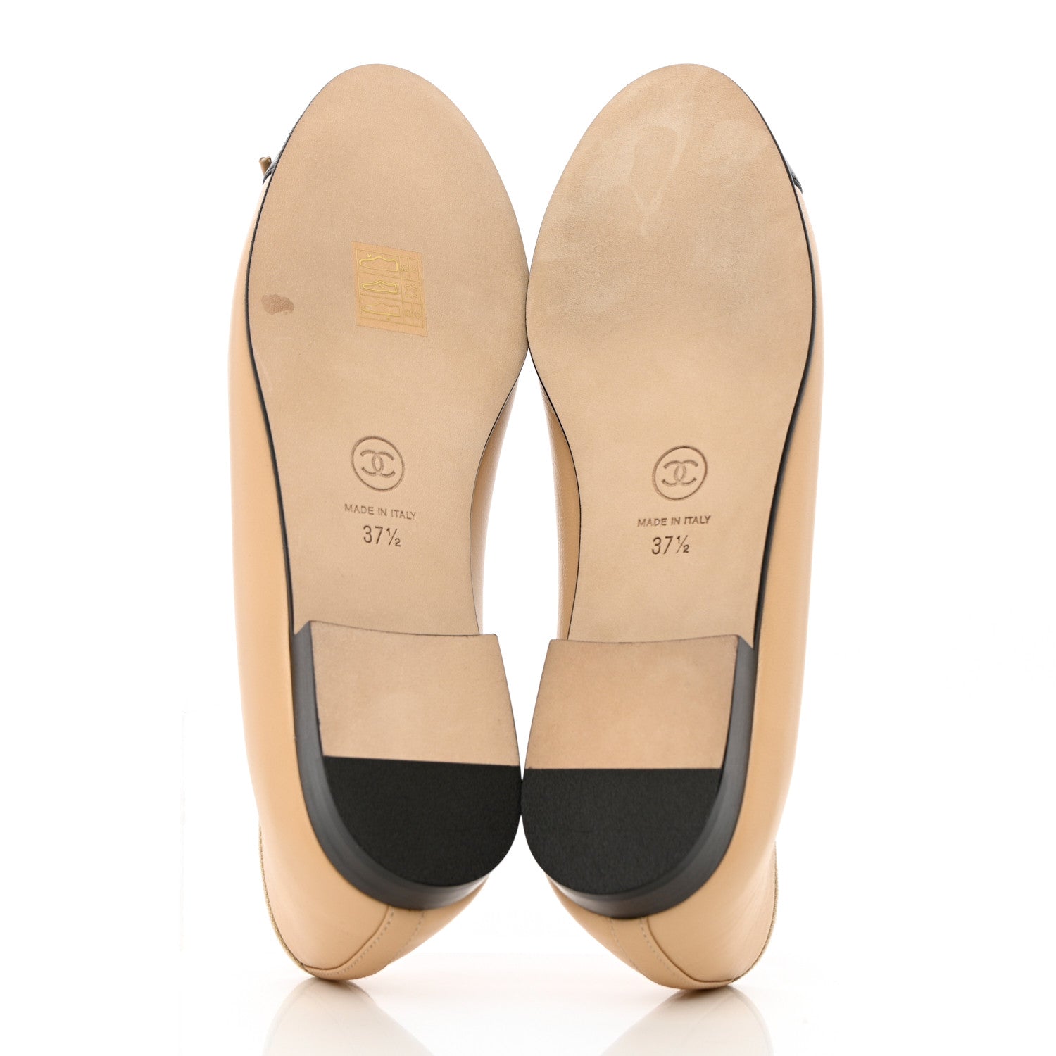 Chanel Lambskin Cap Toe CC Ballerina Flats 37.5 Beige Black 5 of 9