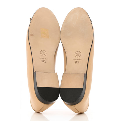Chanel Lambskin Cap Toe CC Ballerina Flats 37.5 Beige Black 5 of 9