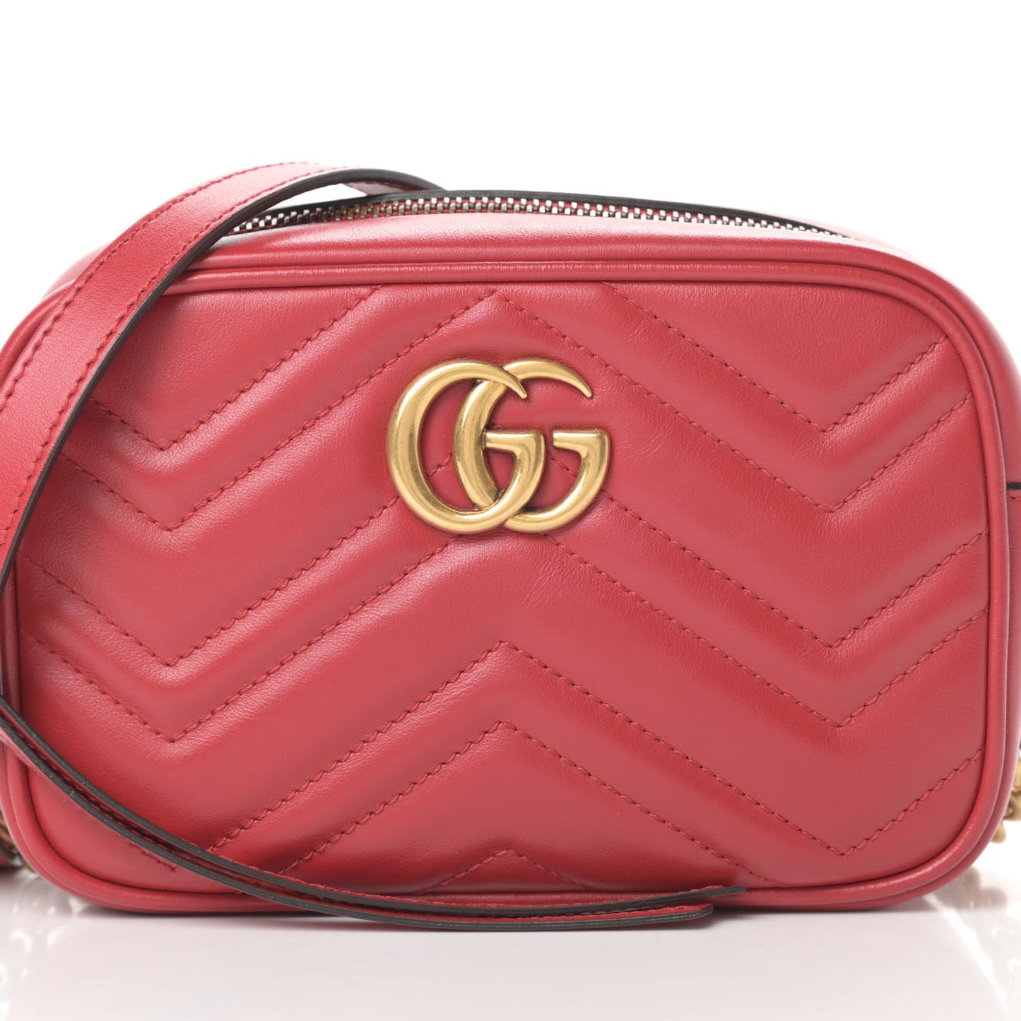 Calfskin Matelasse Mini GG Marmont Chain Shoulder Bag Hibiscus Red