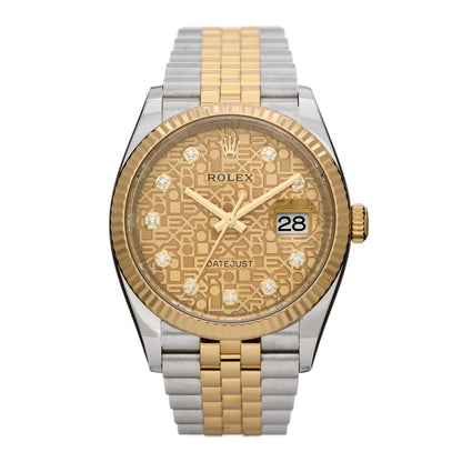 Rolex Stainless Steel 18K Yellow Gold Diamond 36mm Oyster Perpetual Datejust Watch Champagne Jubilee 126233 1 of 5