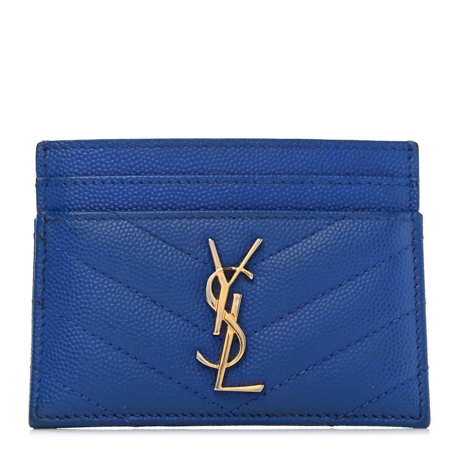 Saint Laurent Grain De Poudre Matelasse Monogram Credit Card Case Blue Majorelle 1 of 9