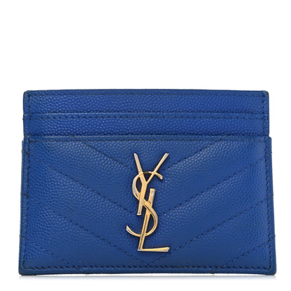 Saint Laurent Grain De Poudre Matelasse Monogram Credit Card Case Blue Majorelle 1 of 9