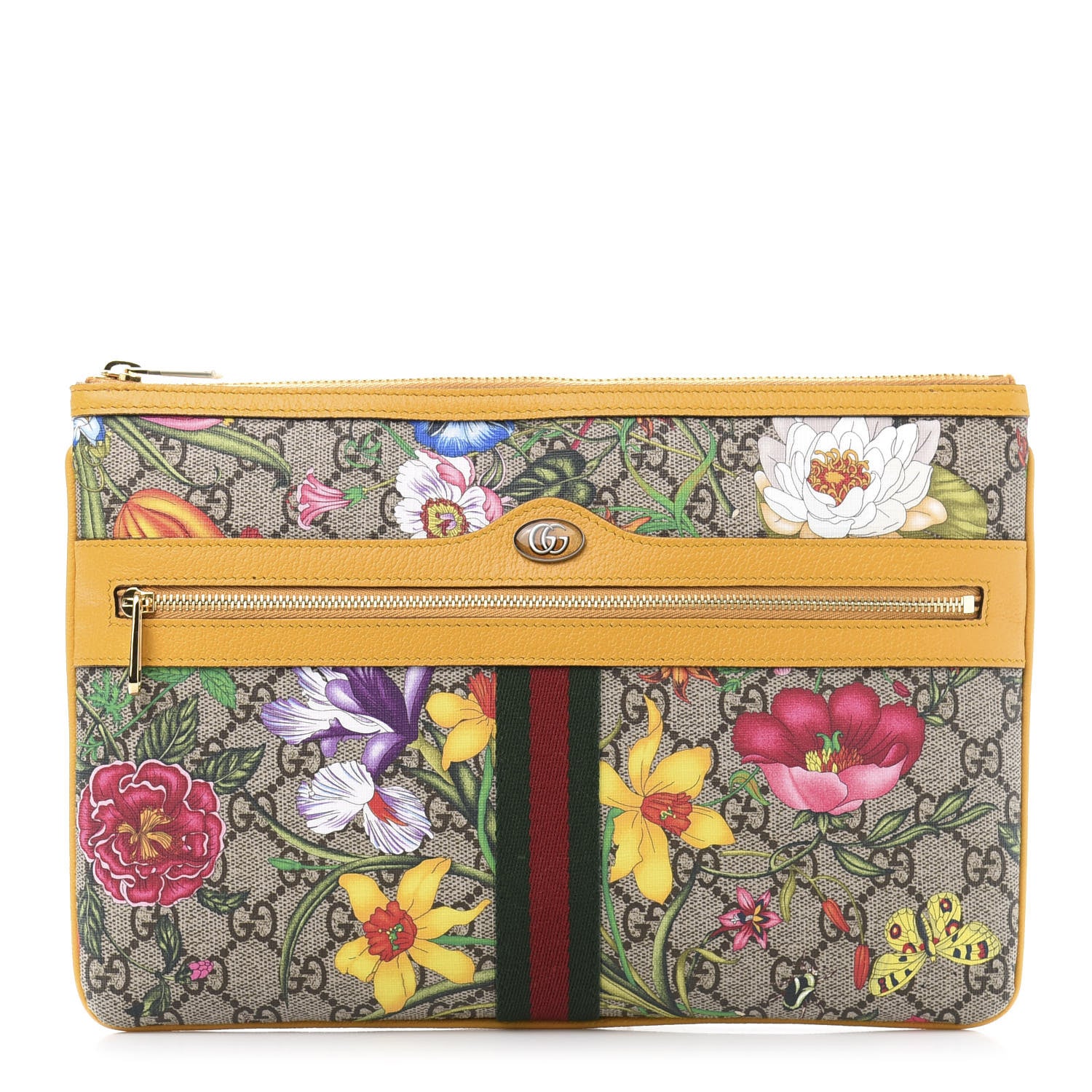 Gucci GG Supreme Monogram Flora Large Ophidia Pouch Clutch Beige Multicolor Crop 1 of 10