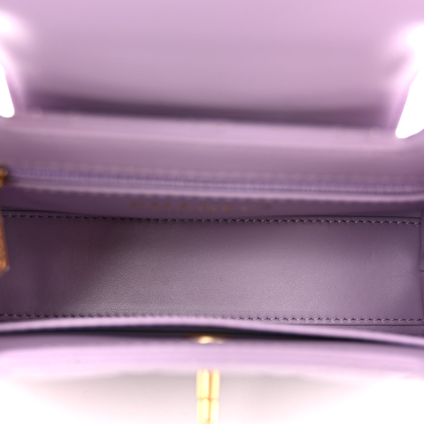 Shiny Aged Calfskin Quilted Nano Kelly Shopper Lilac