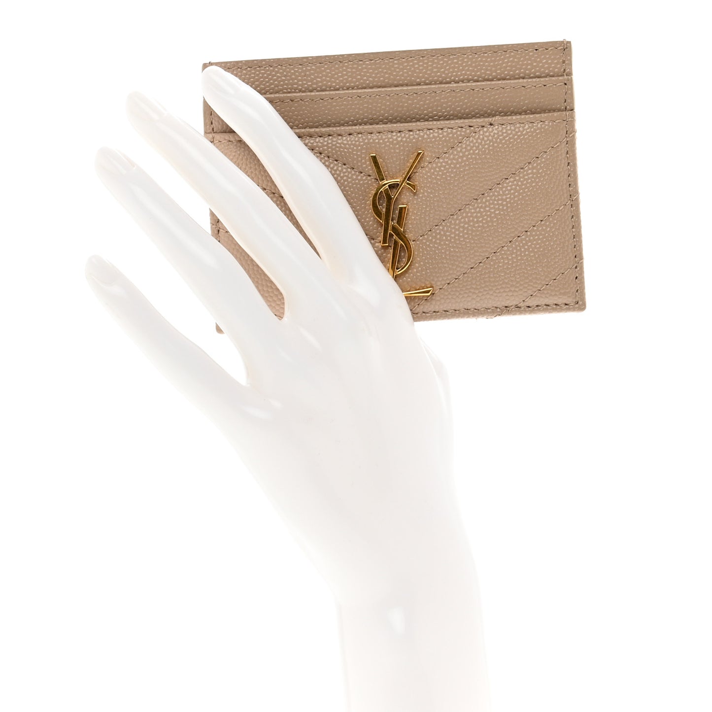 Grain De Poudre Matelasse Chevron Monogram Credit Card Case Dark Beige