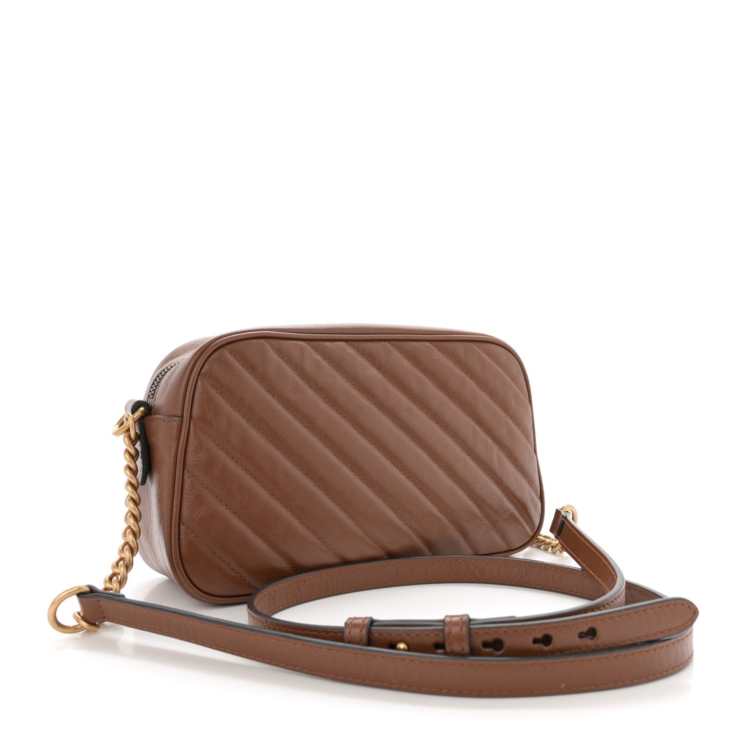 Glazed Calfskin Matelasse Diagonal Small GG Marmont Chain Shoulder Bag Cuir
