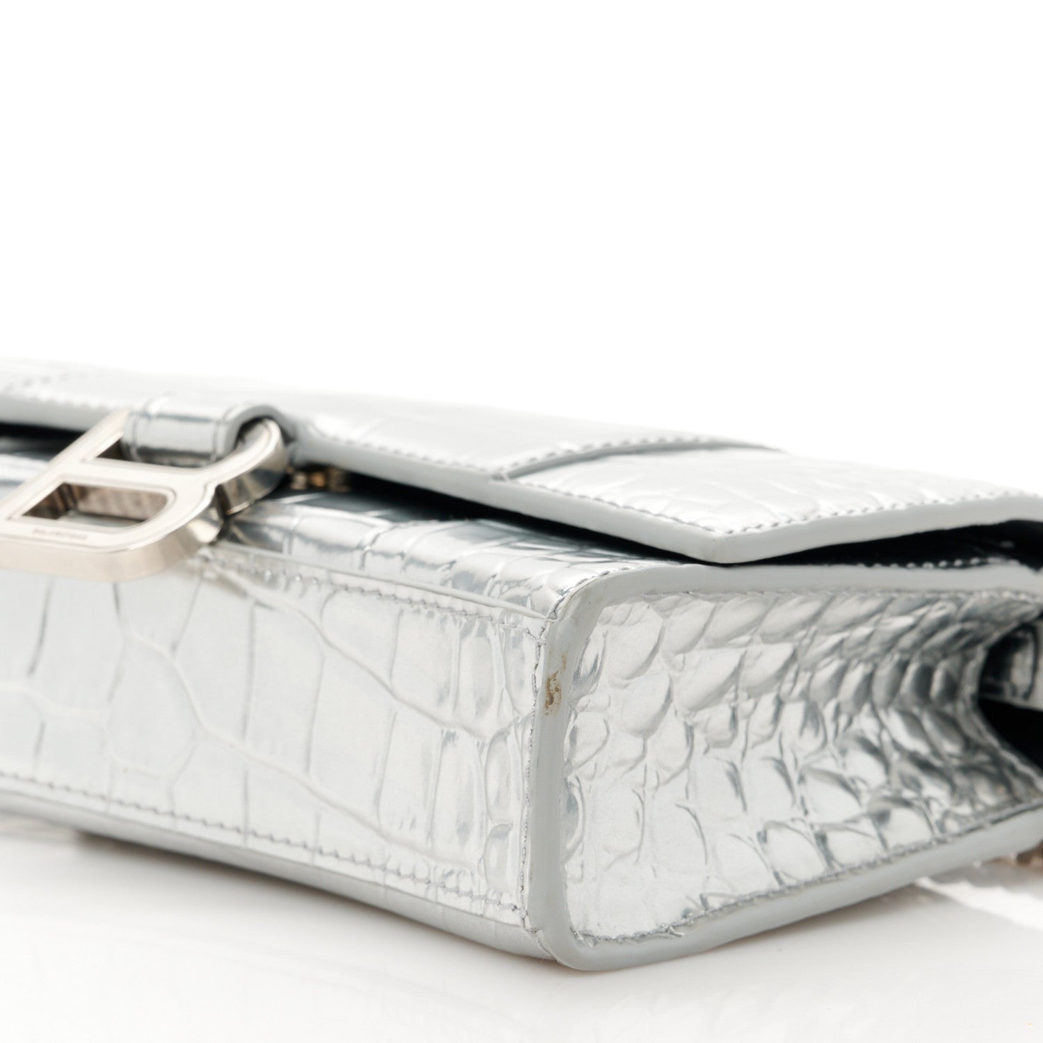 Balenciaga Metallic Calfskin Crocodile Embossed Hourglass Chain Bag  Silver 11 of 11