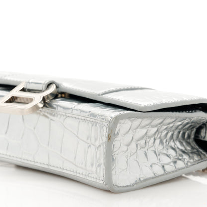 Balenciaga Metallic Calfskin Crocodile Embossed Hourglass Chain Bag  Silver 11 of 11