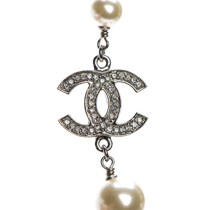 Chanel Crystal Pearl CC Long Necklace Silver 12 of 12