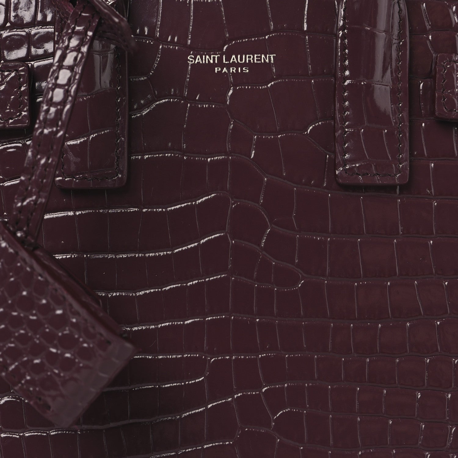 Saint Laurent Calfskin Crocodile Embossed Nano Sac De Jour Bordeaux 8 of 10