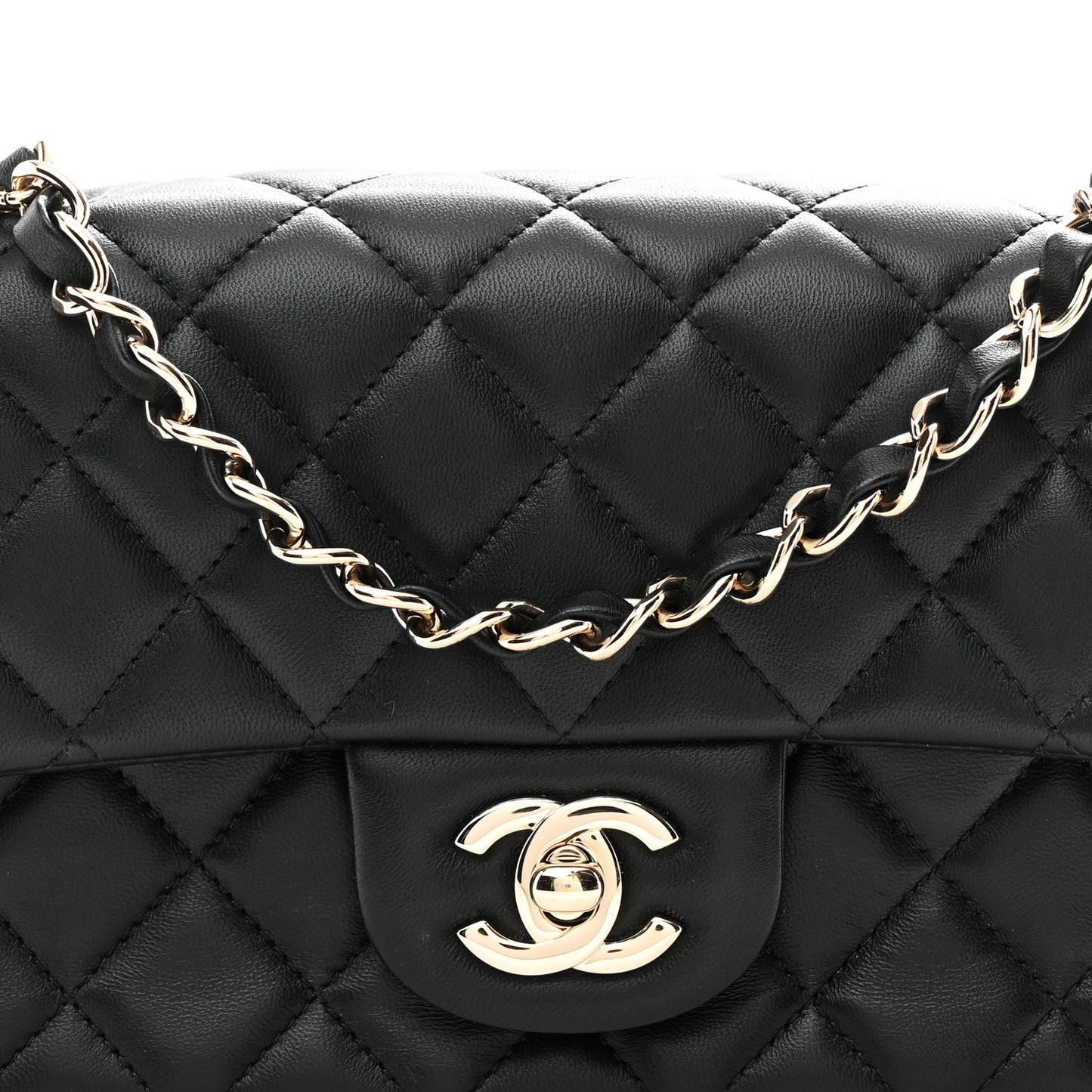 Lambskin Quilted Mini Rectangular Flap Black