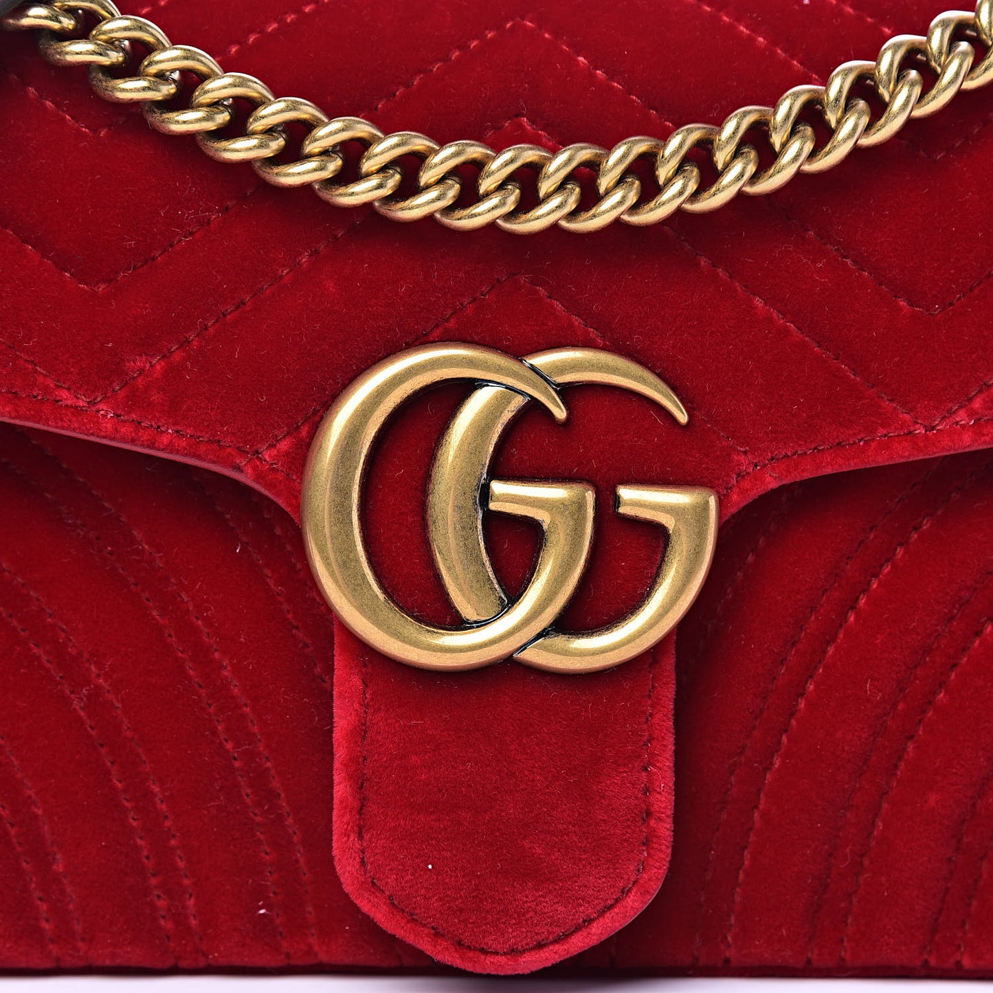 Velvet Matelasse Small GG Marmont Shoulder Bag Hibiscus Red