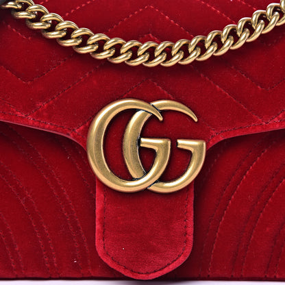 Gucci Velvet Matelasse Small GG Marmont Shoulder Bag Hibiscus Red 10 of 10