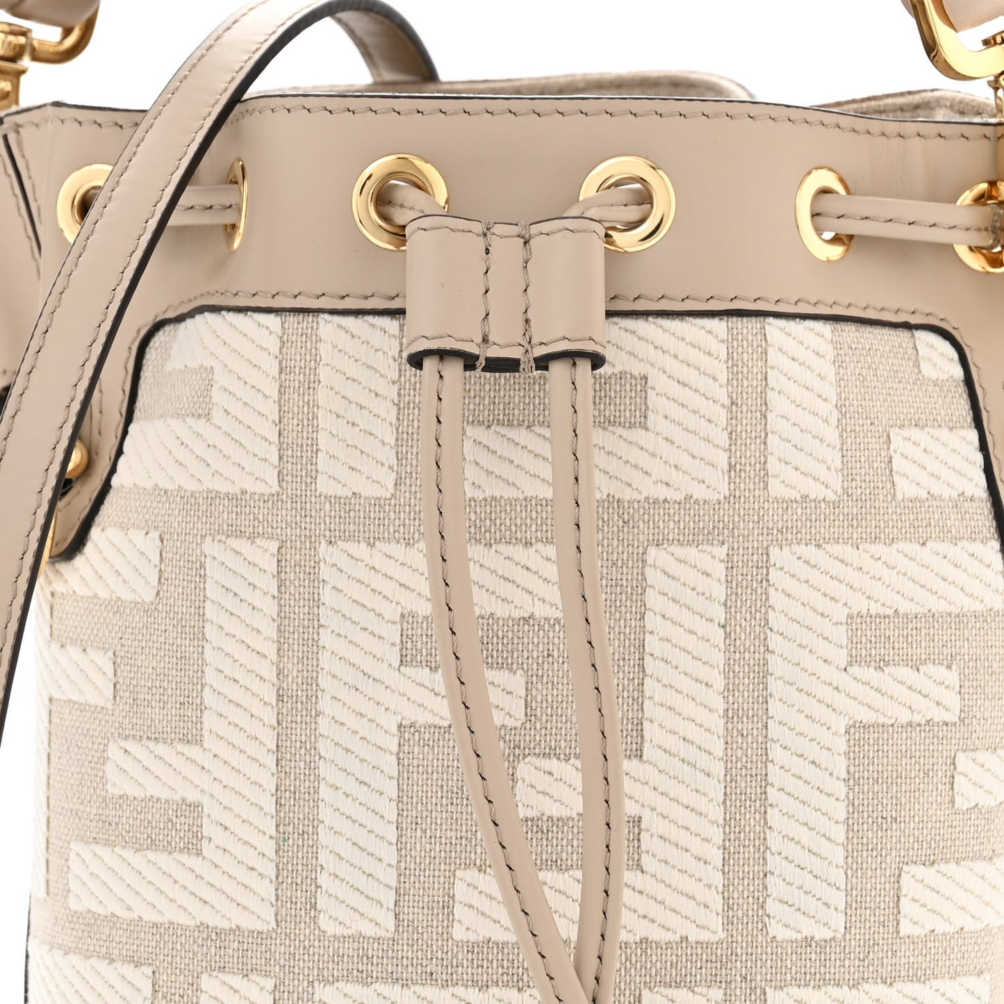 Canvas Nappa F is Fendi FF Embroidered Mini Mon Tresor Bucket Bag Grezzo White Nuvola