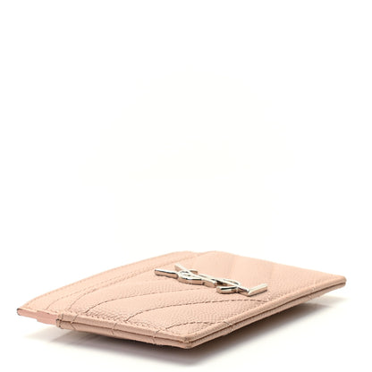 Saint Laurent Grain De Poudre Matelasse Chevron Monogram Credit Card Case Pale Pink 7 of 8