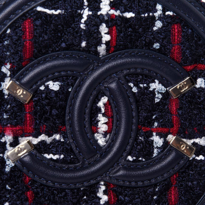 Chanel Tweed Quilted Round Filigree Clutch With Chain Navy Blue 9 of 10