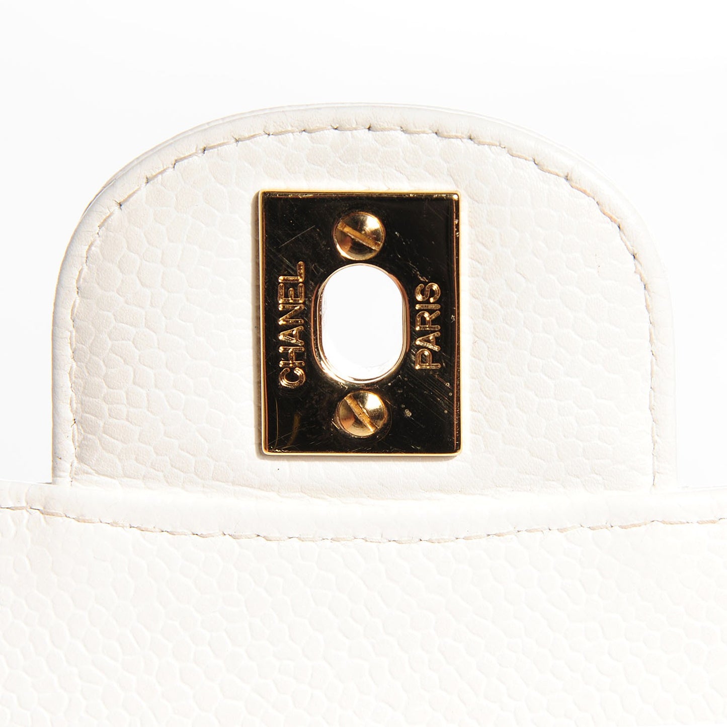 Caviar Quilted Medium Double Flap White