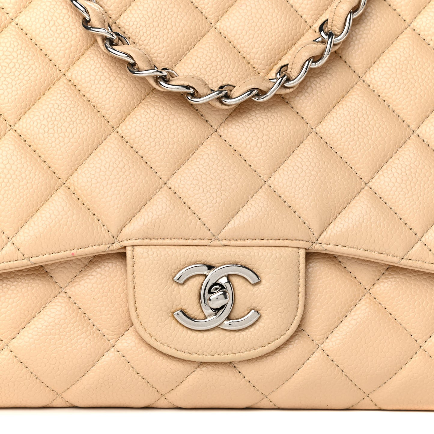 Caviar Quilted Jumbo Single Flap Beige Clair