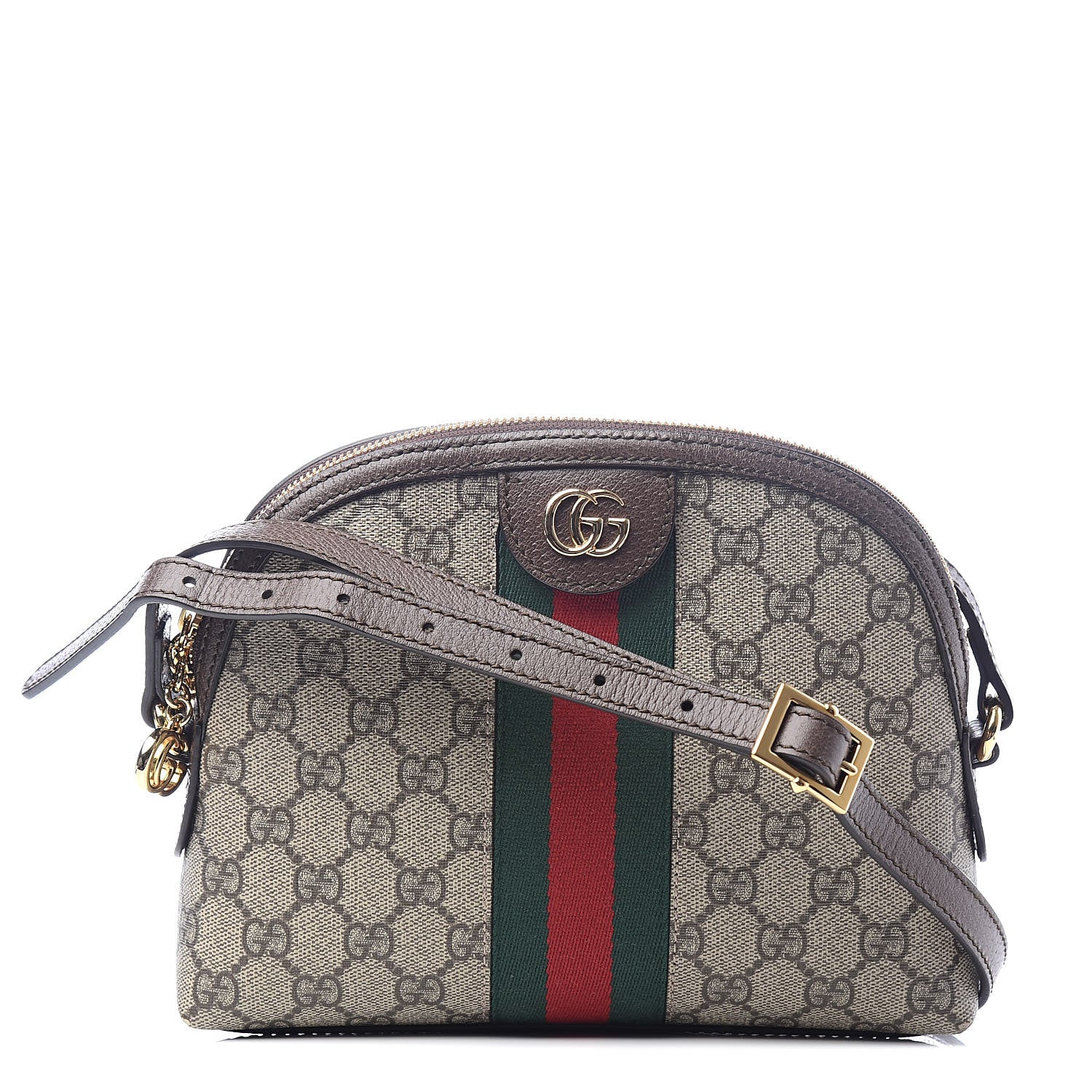 Gucci GG Supreme Monogram Textured Dollar Calfskin Web Small Ophidia Dome Shoulder Bag Beige Ebony New Acero 1 of 10