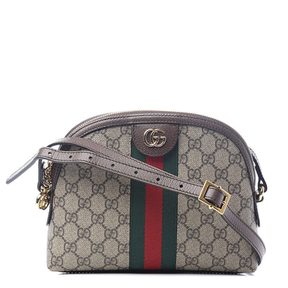 Gucci GG Supreme Monogram Textured Dollar Calfskin Web Small Ophidia Dome Shoulder Bag Beige Ebony New Acero 1 of 10