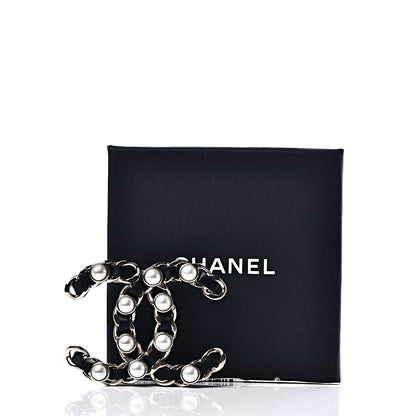 Chanel Lambskin Pearl CC Chain Brooch Black Gold 4 of 4