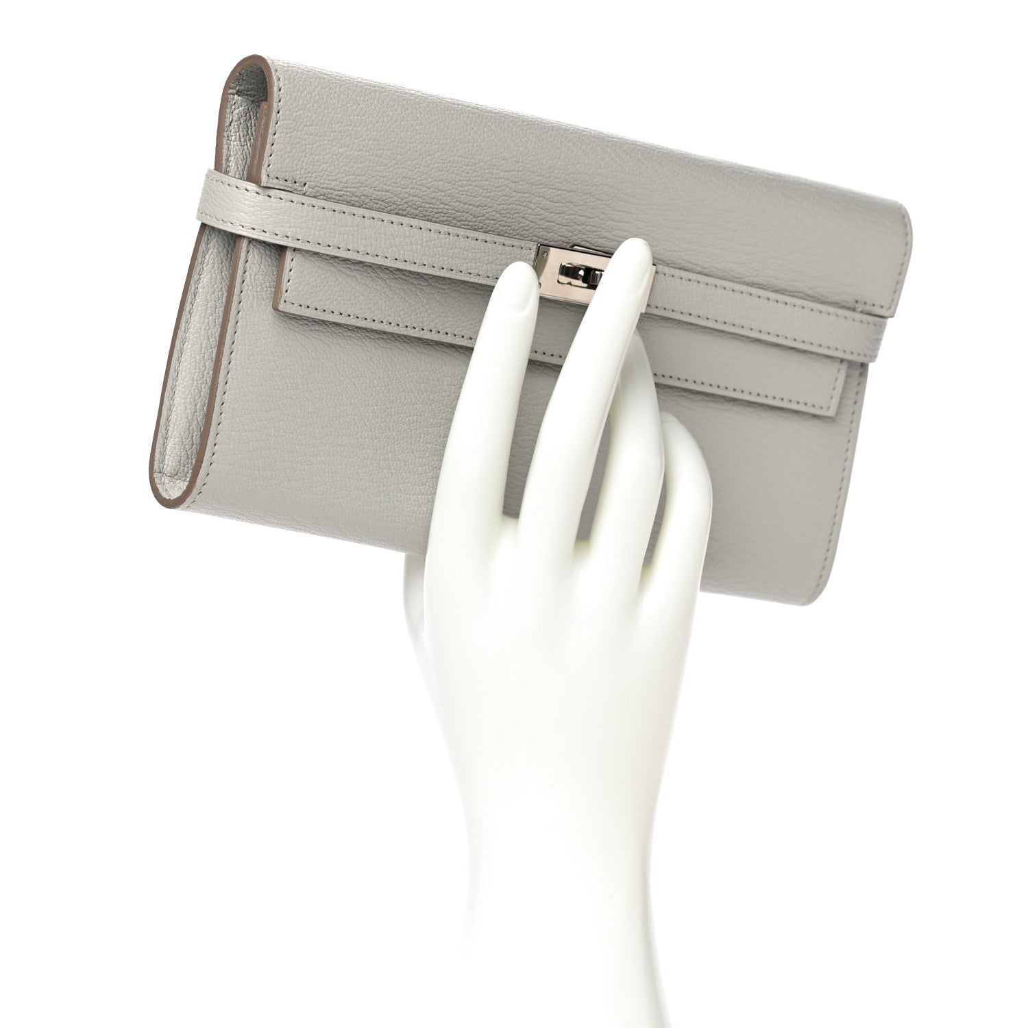 Hermes Chevre Mysore Kelly Longue Wallet Gris Perle 2 of 16