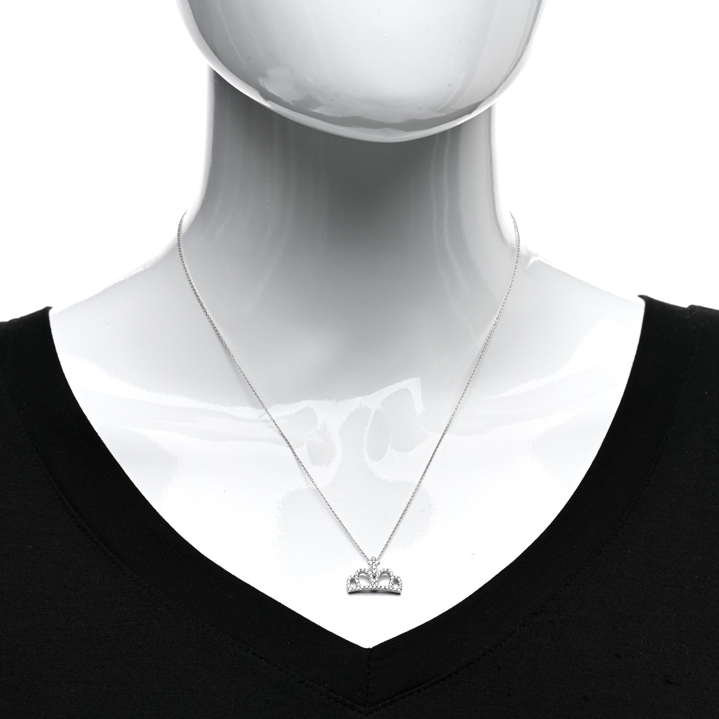 18K White Gold Diamond Tiny Treasures Crown Pendant Necklace